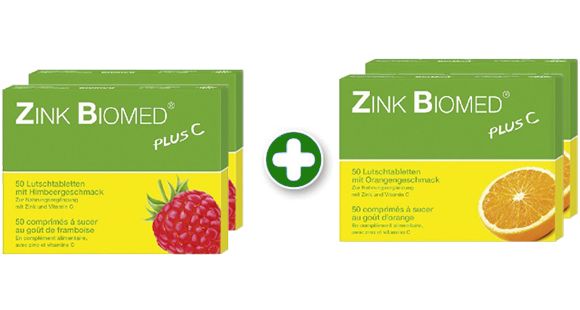 Familienpackung Zink Biomed plus C, Himbeere & Orange
