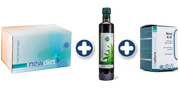 newdiet „Gesunde Fette“ Paket (2-Wochen-Diät Paket + Hanfsamenöl + Omega3-Kapseln)